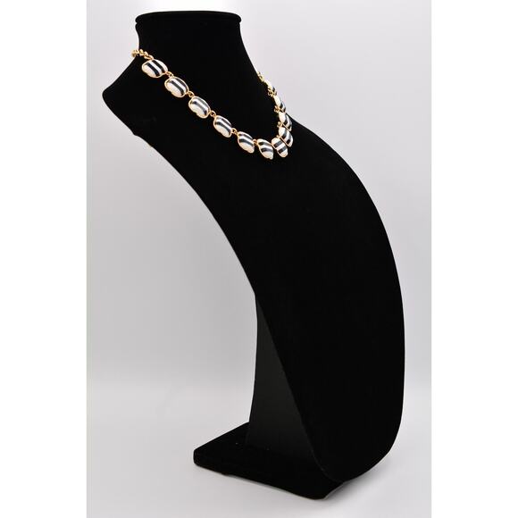 Talbots Statement Necklace Collar Black White Striped Gold Chunky Heavy 90s BinA - Picture 4 of 12